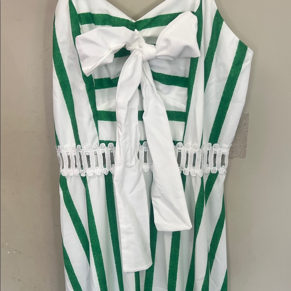 SHEIN Green and White Striped Maxi Dress with Bow - Picture 3 of 4